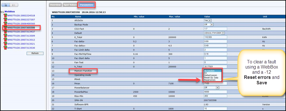 SUNNYWEBBOXU How To Reset An SMA US Model Inverter Connected To A WebBox